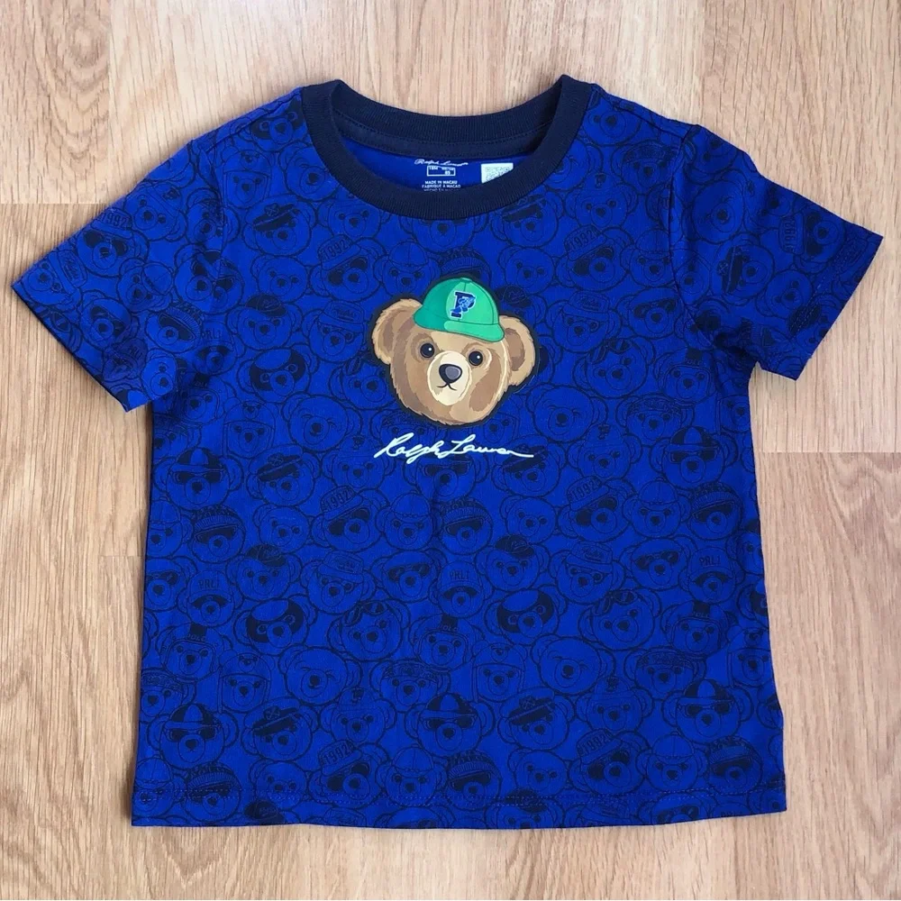 EUC Ralph Lauren Baby Boy T-Shirt-Blue with Bunch of Bears + Baseball Hat Bear